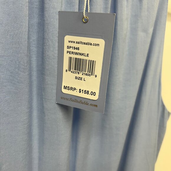 NWT Sail To Sable Periwinkle Sleeveless Top With Crochet Neckline & Pom Trim L - Picture 4 of 11